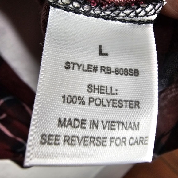 Womens Large Long Sleeve Pockets Button Front Plaid Burgundy Black - Picture 12 of 16